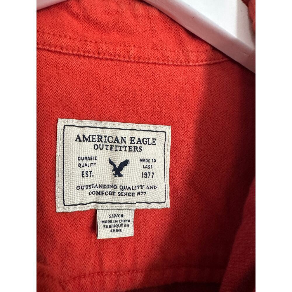 American Eagle Men Small Orange Winter Button Down Long Sleeve Flannel Shirt Top - Picture 5 of 9
